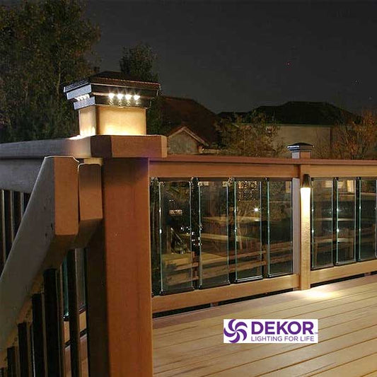 Dekor Pyramid Post Cap Lights Installed - The Deck Store USA