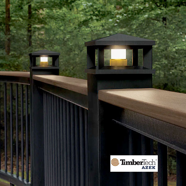 Timbertech Lantern Post Cap Lights - 4" Matte Black Installed