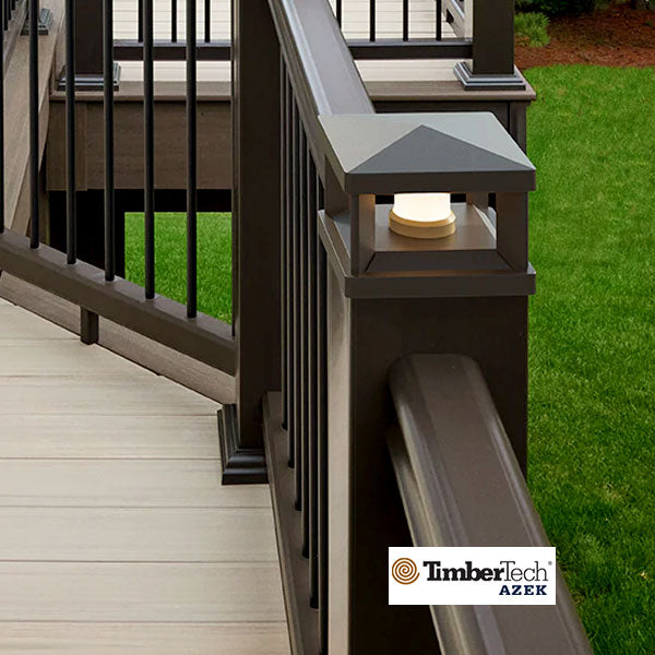 Timbertech Lantern Post Cap Lights - 5" Matte Espresso Installed