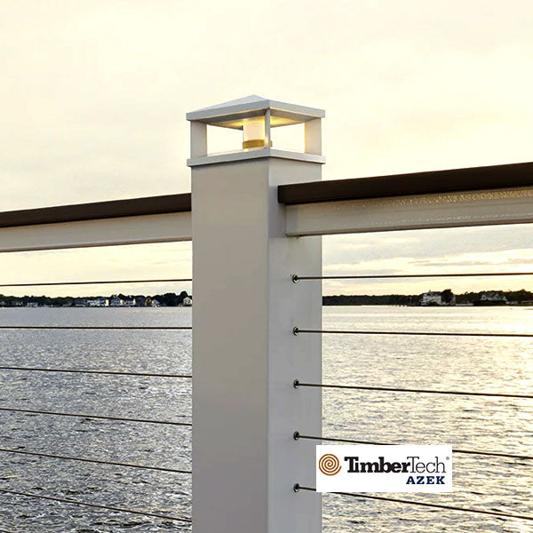 Timbertech Lantern Post Cap Lights - 4" Matte White Installed