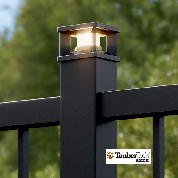 Timbertech Lantern Post Cap Lights - 3" Black Installed