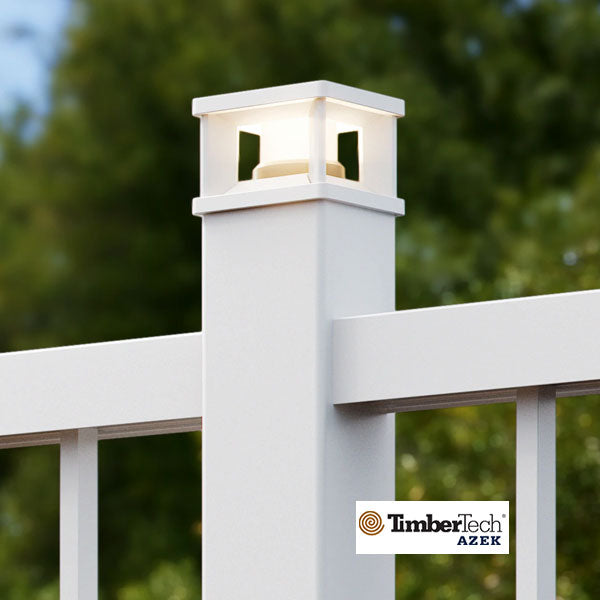 Timbertech Lantern Post Cap Lights - 3" White Installed