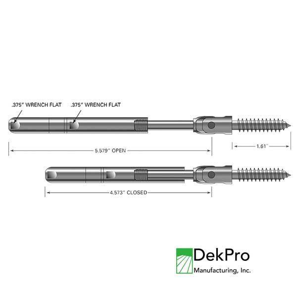 FlexFX Metal Post Sleeve Stair Tensioner Cable Fitting Diagram - The Deck Store USA