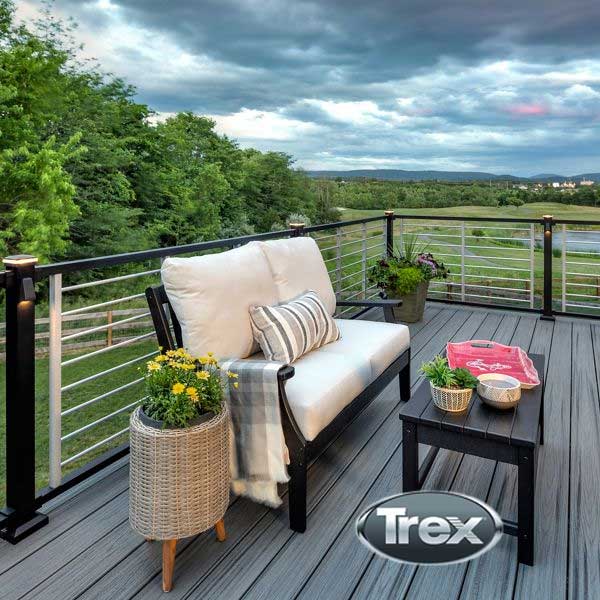 Trex Signature Rod Rail Black w/Platinum Rods On Deck at The Deck Store USA