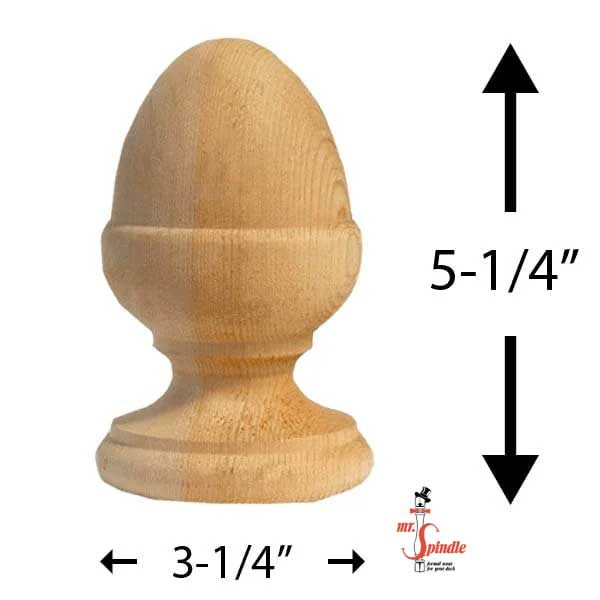 Mr. Spindle Acorn 4" Finial Measurements - The Deck Store USA