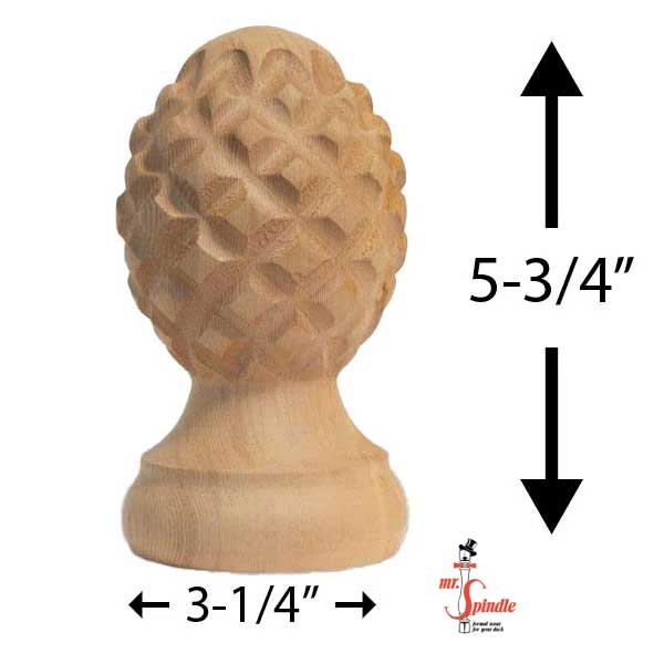 Mr. Spindle Pineapple 4" Finial Dimensions - The Deck Store USA