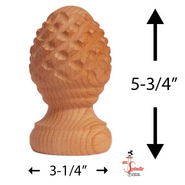 Mr. Spindle 4" Pineapple Finial with Rings Dimensions - The Deck Store USA