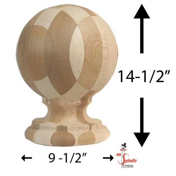 Mr. Spindle 12" Cedar Traditional Finial Dimensions - The Deck Store USA